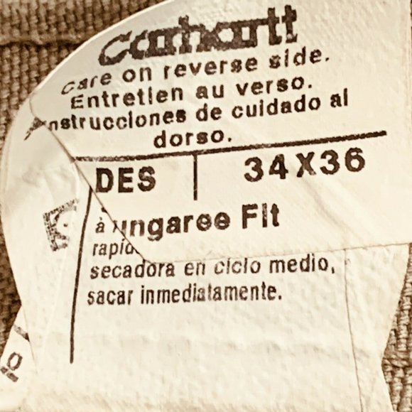 NEW Carhartt Dungaree Fit Mens Pants 34X36 Tan Carpenter Work Chore NWOT - Picture 11 of 11
